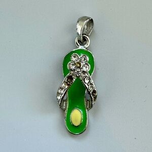 Sterling Silver Enameled Hawaiian Flip Flop Pendant w/ clear stones